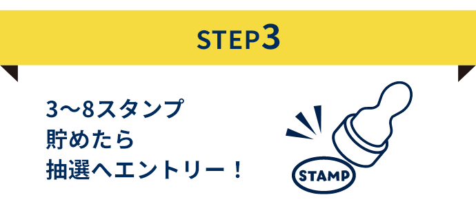 Step3 3~8スタンプ貯めたら抽選へエントリー!